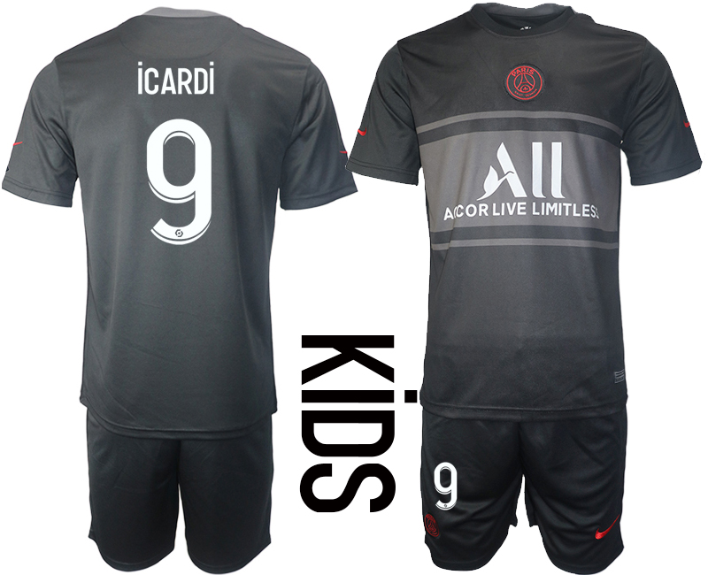 Youth 2021-2022 Club Paris St German Second away black #9 Soccer Jersey